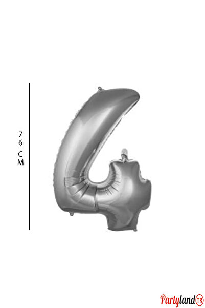 PartylandTR 4 - Rakam 76 Cm. Gümüş Folyo Balon