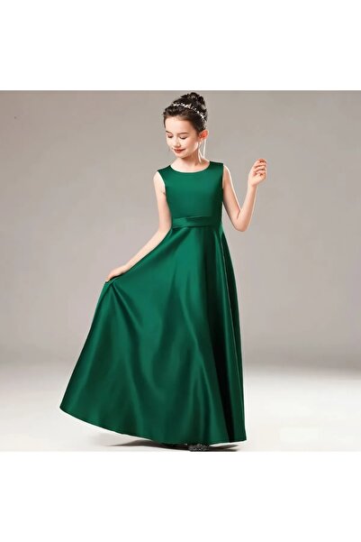 NSMLİFE Rochie simplă cu decolteu rotund din satin pentru fetiță Rochie de se...