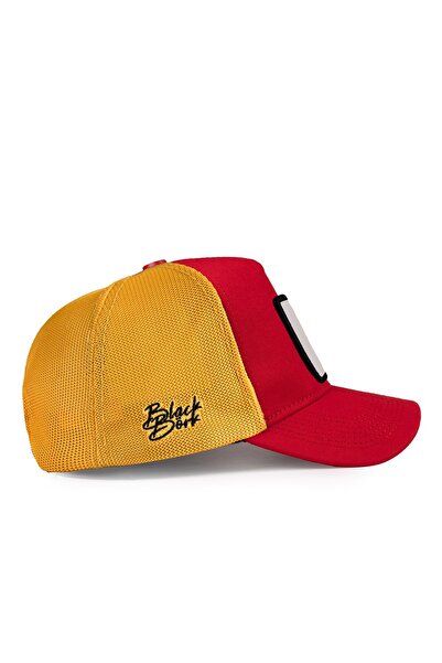 BlackBörk Red-Yellow Trucker Hat with Lion Logo