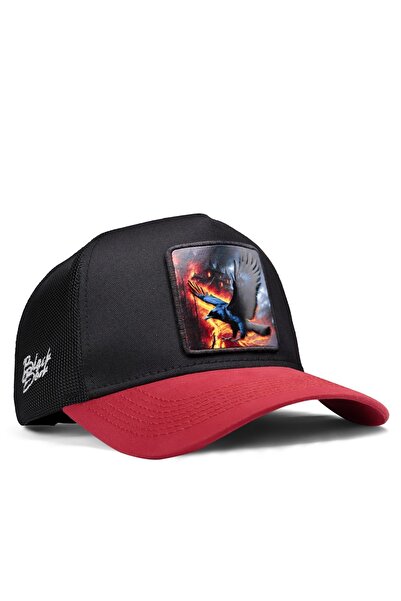 BlackBörk Red-Black Trucker Hat with Crow Logo