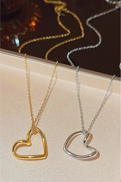 X-Lady Accessories Kadın Gold Ve Gümüş Kalpli Düğüm Kolye 2 Adet Kombin Kolye - 3700