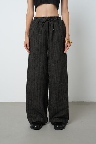 Orfeo Negro Women's Silvery Wide Leg Elastic Waist Solid Color Trousers