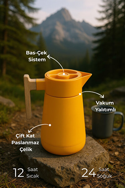 Bambum Steel Thermos with Bamboo Handle Orange 1.5 Liter