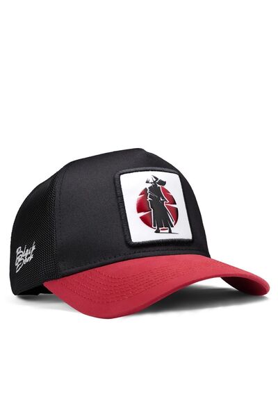 BlackBörk Red-Black Trucker Hat with Samurai Logo