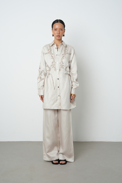 Orfeo Negro Women's Beaded Waist-Tied Jacket with Snap Closure