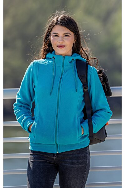 Masstex Turquoise Alaska sweatshirt for women – 100% microfleece, hood and zipper
