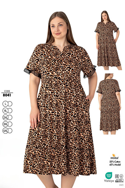 ROMEO LİFE Γυναικείο καλοκαιρινό φόρεμα με μοτίβο από βαμβακερό ύφασμα μεγάλου μεγέθους 8041