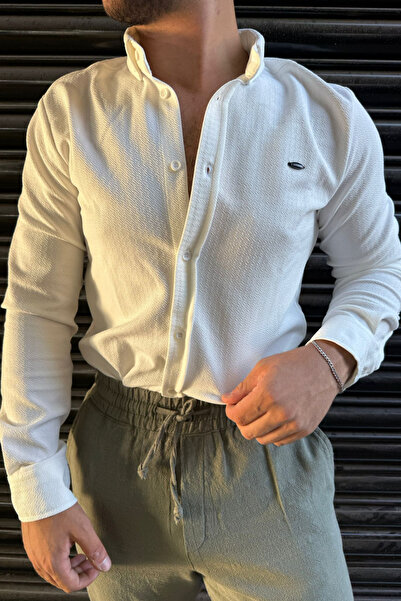 thesunfyre ΑΝΔΡΙΚΟ Μακρυμάνικο Πουκάμισο με λεπτή εφαρμογή λύκρα με λεπτομέρεια με κουμπιά και μοτίβο με υφή που σιδερώνεται εύκολα