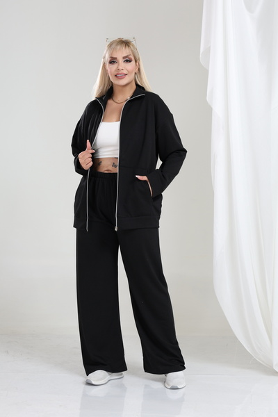 şuranur Women's Plus Size Zipper Long Sleeve Casual Daily Stand Collar Tracksuit Set