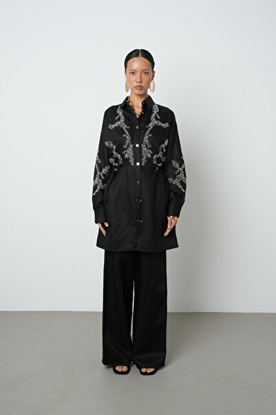 Orfeo Negro Women's Beaded Waist-Tied Jacket with Snap Closure