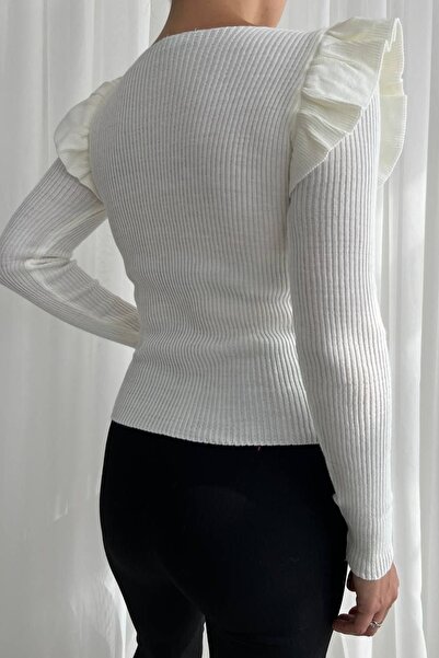 bayansepeti 0250 Μοντέλο ελαστικό και κομψό πλεκτό πουλόβερ ώμου - Βασικός σχεδιασμός