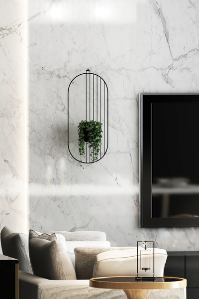 Dekula 2 Li Metal Duvar Saksılığı Dekorasyon Saksı Oval Çiçeklik Standı Vazo Çiçek Siyah