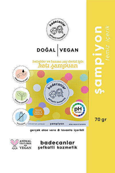Badecanlar Şefkatli Kozmetik Aloe Vera Ve Lavanta Içeren Hassas Ciltler Ve Bebekler Için Bitkisel Doğal Katı Şampuan 70gr