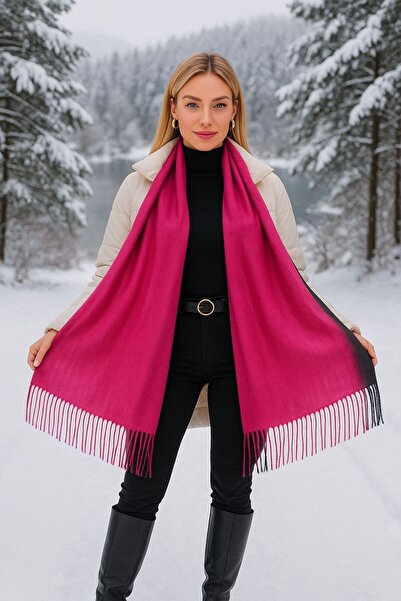 Axesoire 15173 Batikli Fuşya Kalın Püsküllü Şal