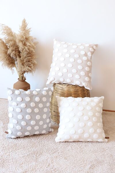 HAMUR Bohem Özel Tasarım Punch Panç Desen Dekoratif Kırlent Kılıfı Point Gri