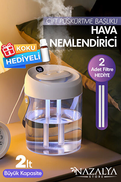 Nazalya 2 Litre Typ-c Girişli Işıklı Ultrasonik Hava Nemlendirici Buhar Makin...
