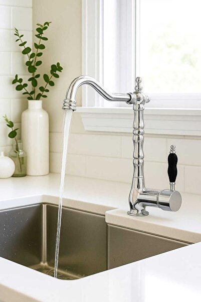 RUDİ ARMATÜR 360 Swivel Body Brass Material Silver Color Rustic Sink Faucet