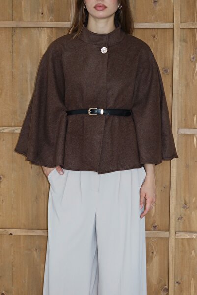 LOISY Women's Belt Detailed Cashmere Poncho Jacket