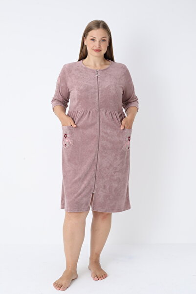 ROMEO LİFE Women's Plus Size Bamboo Micro Fabric Zippered Stylish Velvet Dress 3449-B