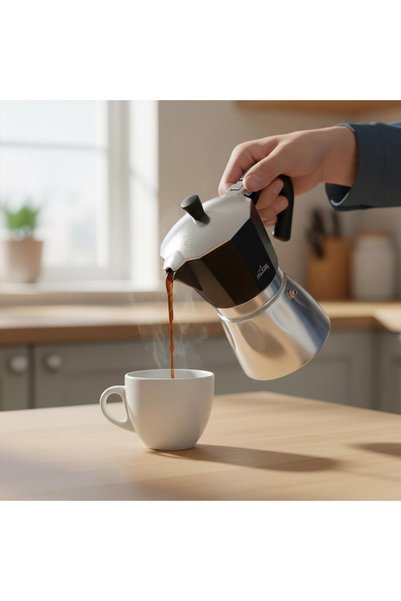 Any Morning Stovetop Espresso Aluminum Moka Pot, Black, 240 ml - 8 oz