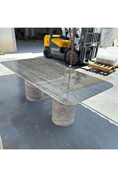 Sümeyra Marble Art Gümüş Traverten Yemek Masası - Silver Traverten Yemek Masası