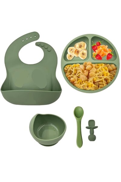 ZenAI Set hrănire diversificare bebeluși, silicon, BPA free, verde jad