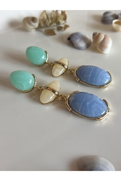 Butik أقراط نسائية من الأحجار الكريمة الملونة على شكل قطرة ماء مع إغلاق دائري...