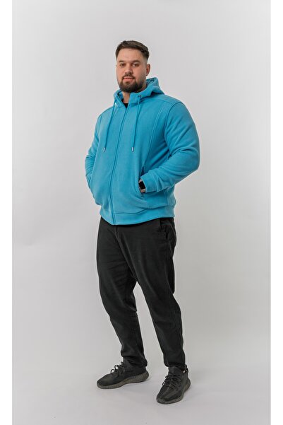 Masstex Turquoise Tedy sweatshirt for men – 100% microfleece, hood and zipper