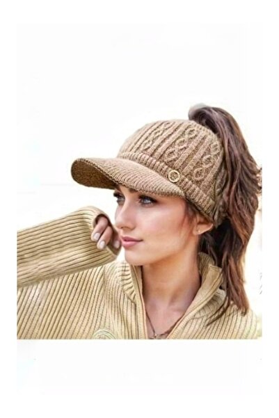 Freya Sütlü Kahve Triko Tepesi Açık Yarım Vizör Şapka