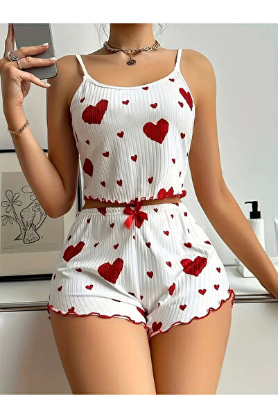 AZZERİ Eyebrow Corset Red Heart Stylish White Women's Nightdress