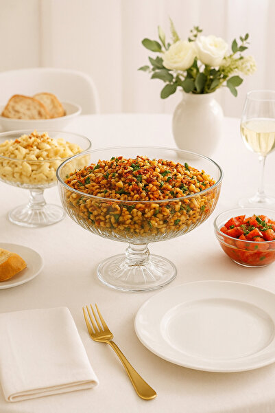 EVCO Milano El Yapımı Ayaklı Orta Boy Cam Salata Kasesi Sunum Kasesi