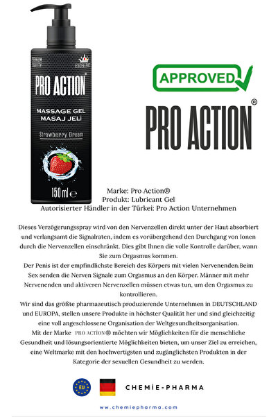Pro Action Kayganlaştırıcı Masaj Jel 150 ml x 2 Strawberry -çilek Premium Quality