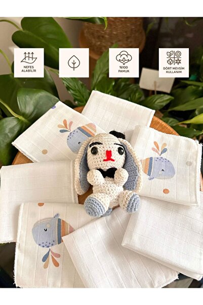 Sevza Kids %100 Pamuk 7'li Müslin Bebek Ağız Mendili Dreamy Collectıon Yunusl...