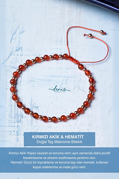 Deniz Doğal Taş سوار مكرامية من الحجر الطبيعي من العقيق الأحمر والهيماتيت معتمد