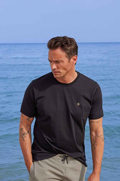 Paşahan Ανδρικό μπλουζάκι Crew Neck Basic 100% βαμβακερό Comfort Fit με τυπωμένο λογότυπο