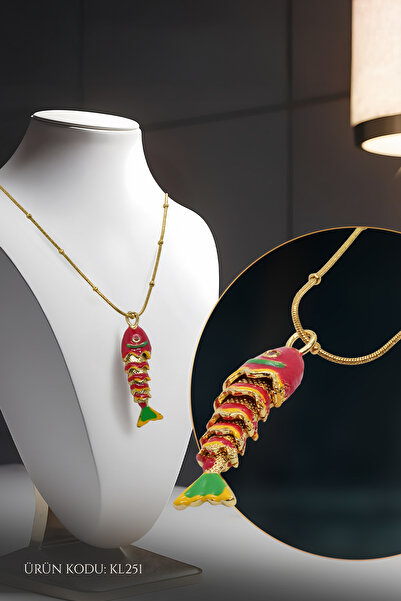 Çelik Balık Figürlü Altın Renk Kolye