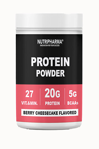 NUTRIPHARMA مسحوق البروتين 464 جرام، 16 حصة – تشيز كيك التوت |   20 جرام بروتين، 27 فيتامين - معدن