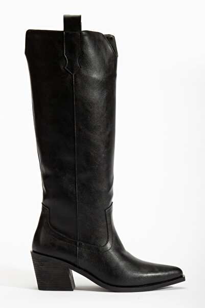 DENORA Μαύρες ματ δερμάτινες καουμπόικες μπότες με τακούνι