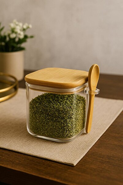 YzHome 10*10cm Square Cut 2-Piece Glass Storage Set with Bamboo Lid