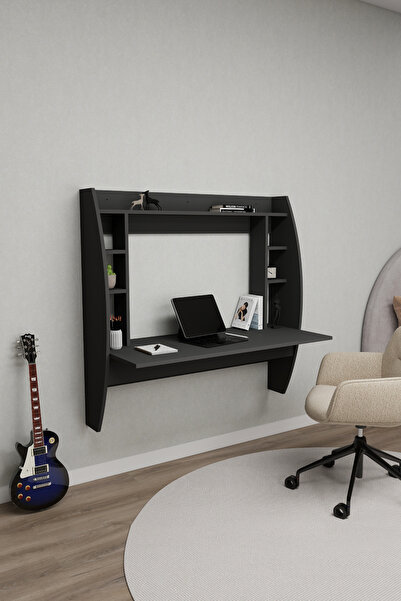 ARNETTİ Buğlem Duvara Monte Çalışma Masası – Antrasit Renkli, Kompakt Bilgisayar Masası