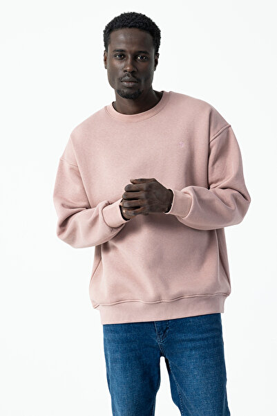 JB John Borners Ανδρικό φούτερ με λαιμόκοψη JB με κέντημα 3 κλωστών ροζ - 5405