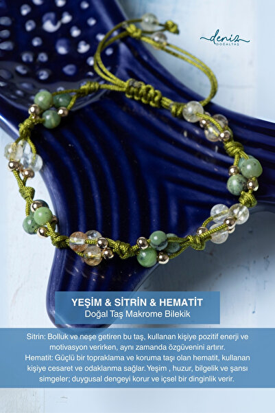 Deniz Doğal Taş سوار مكرامية من حجر اليشم والسترين والهيماتيت الطبيعي المعتمد