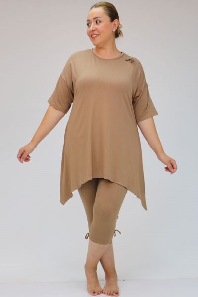 eslamood F-47807 Піжамний комплект великого розміру з деталями у вигляді стрі...