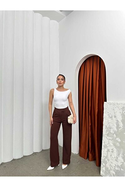 Patreon بنطلون بالازو بشريط فيلكرو بني