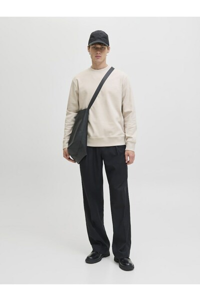Jack & Jones Ανδρικό Beige2 Jprblachad Branding Sweat Crew Neck Ln Φούτερ 12261386-Silverlin