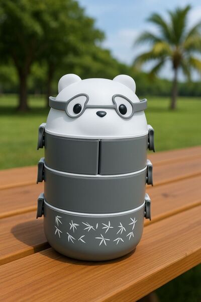 YzHome 4 Compartment Acrylic Lunch Box Bag with Teddy Bear and Handle Storage Container