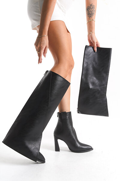 LOJO Kadın Sivri Burun Topuklu Günlük Çizme & Bot Spigo Siyah