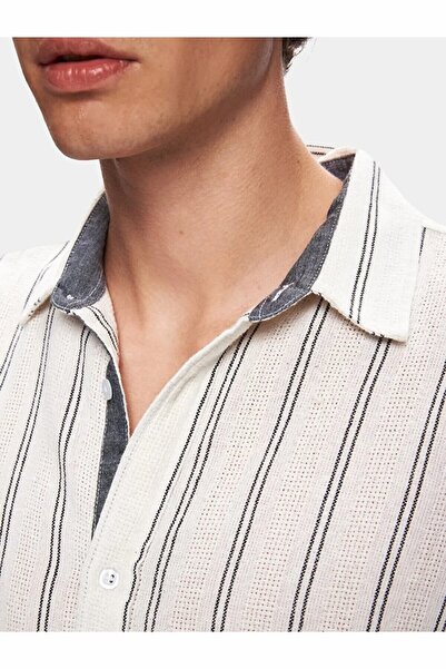 Ltb Relaxed Striped Cotton Dark Gray Shirt