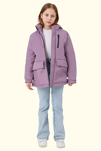 freemen Kız Çocuk Lila Kürklü Su Ve Rüzgar Geçirmez Kapüşonlu 3 Kışlık Mont &...