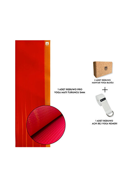 Rebuwo Pro Yoga-Meditasyon Seti–Kaymaz Yüzey Pro Yoga Matı, Mantar Yoga Blokları, Yoga Kemeri